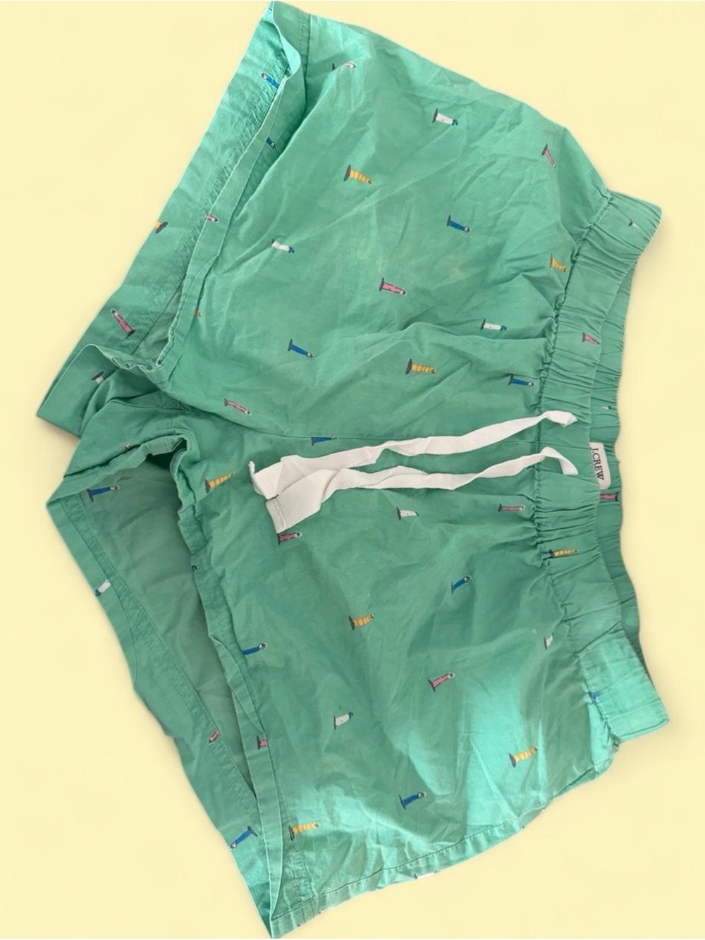 J. Crew Green Printed Women’s Shorts with White Drawstring